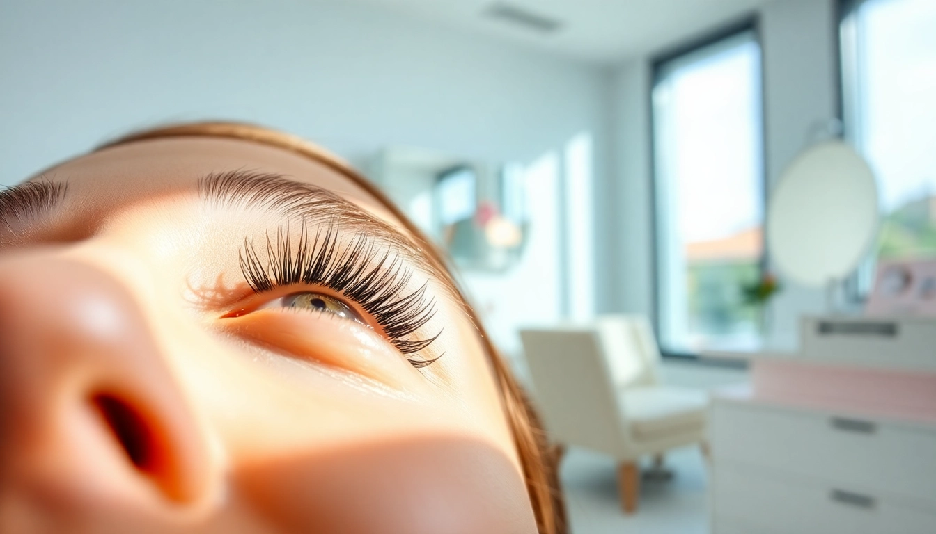 The ellebeena lash lift treatment being performed, highlighting expertly curled lashes on a client in a serene salon setting.