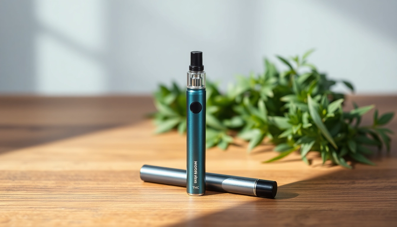 Showcasing the Muha Meds 2g THC vape pens next to herbs, highlighting quality and style.