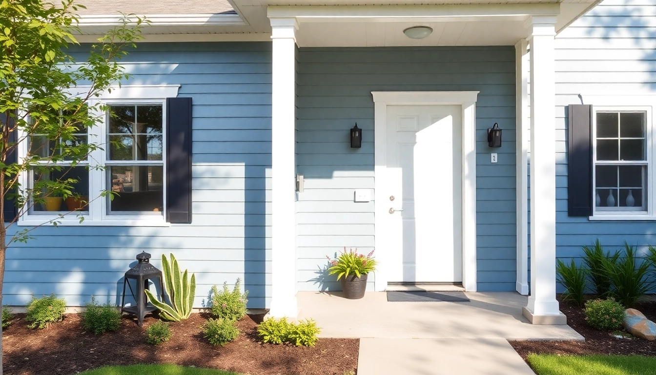 Exterior renovations featuring a modern home makeover with vibrant colors, new siding, and stylish landscaping.