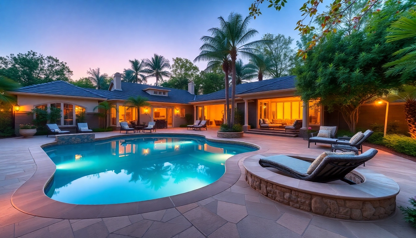 Explore stunning hardscapes & pools with a luxurious backyard featuring a stunning pool and elegant seating areas.