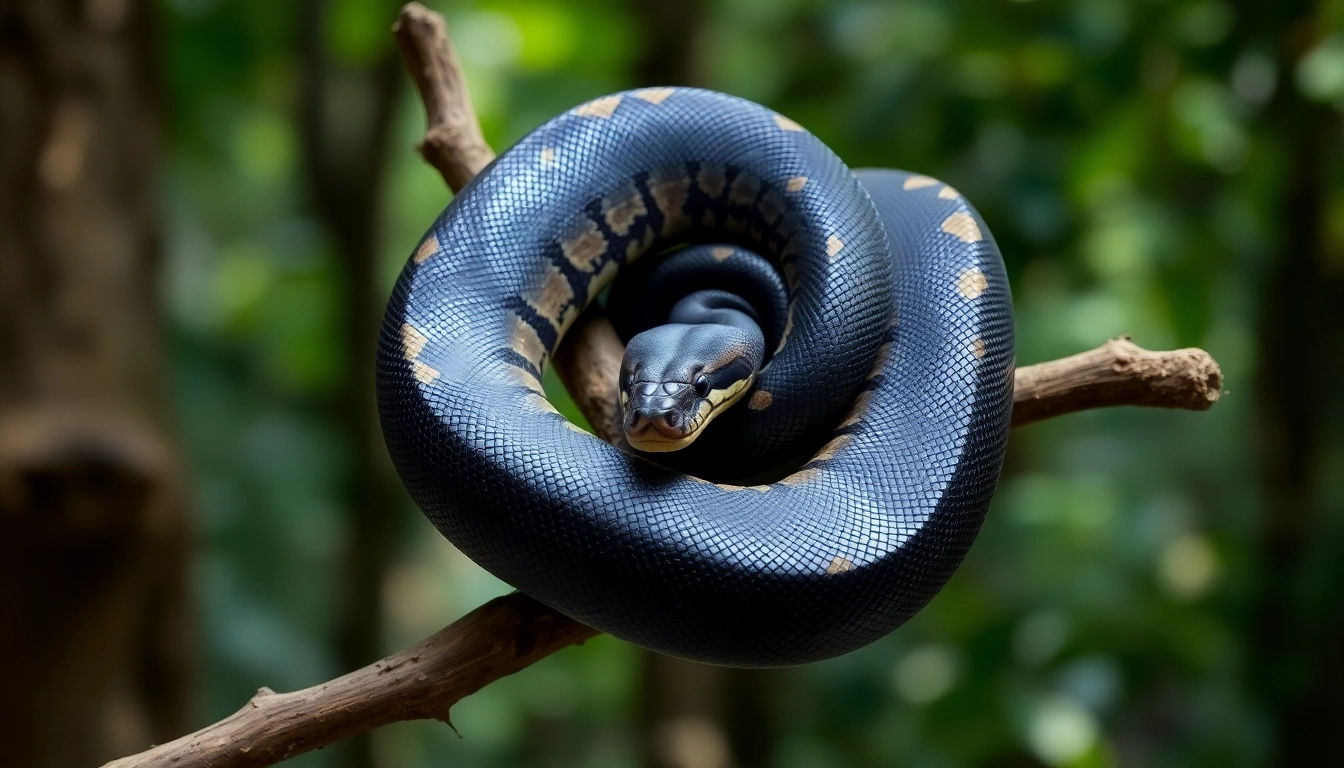 Shop for black ball python for sale​ showcasing unique patterns and textures in a natural habitat setting.