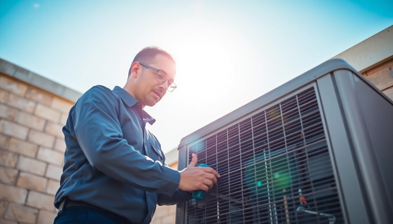 Technician examining an air conditioning unit outside as air conditioning not blowing indicates a possible malfunction.