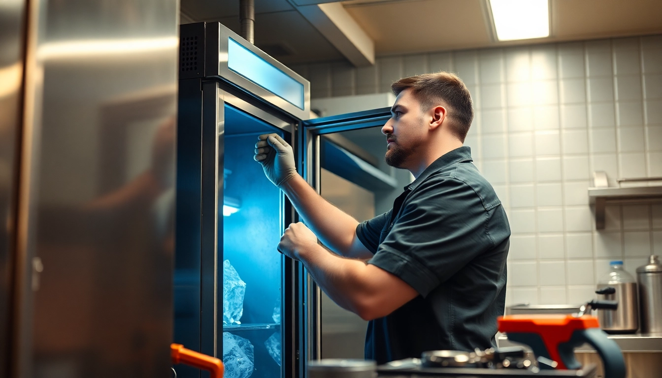 Technician conducting Ice machine repair in a spotless kitchen environment.