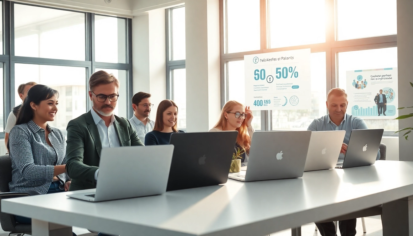 Professionelle Szene einer pflegemarketing agentur, die engagierte Mitarbeiter bei der Arbeit zeigt.