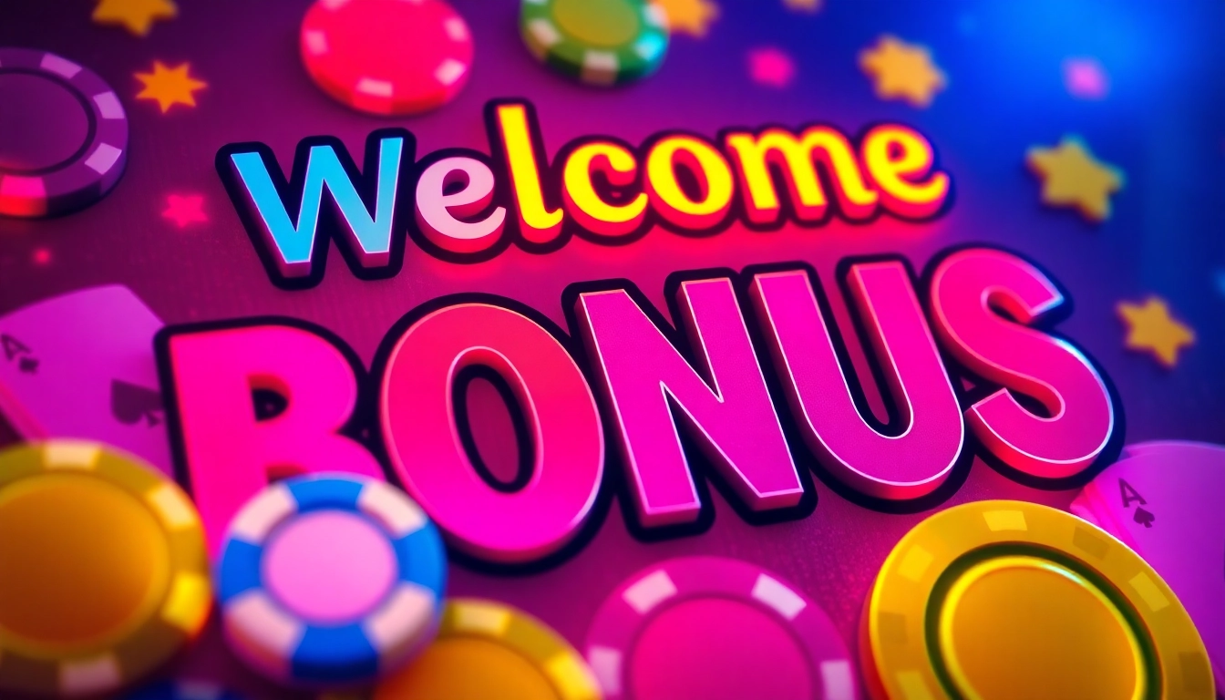 Attract new players with an enticing welcome bonus graphic showcasing casino chips and cards.