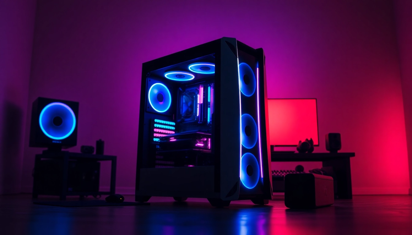 Showcase a stylish PC CASE Manufacturer's innovative design featuring RGB lighting and a sleek finish for gaming.