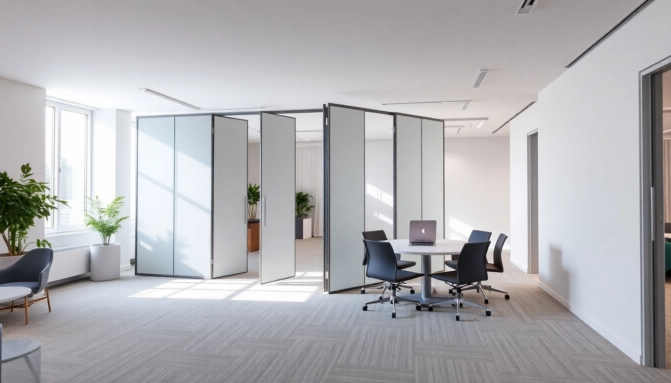 Showcasing a Folding Partition Wall that effectively divides an office space creating a focused work area.