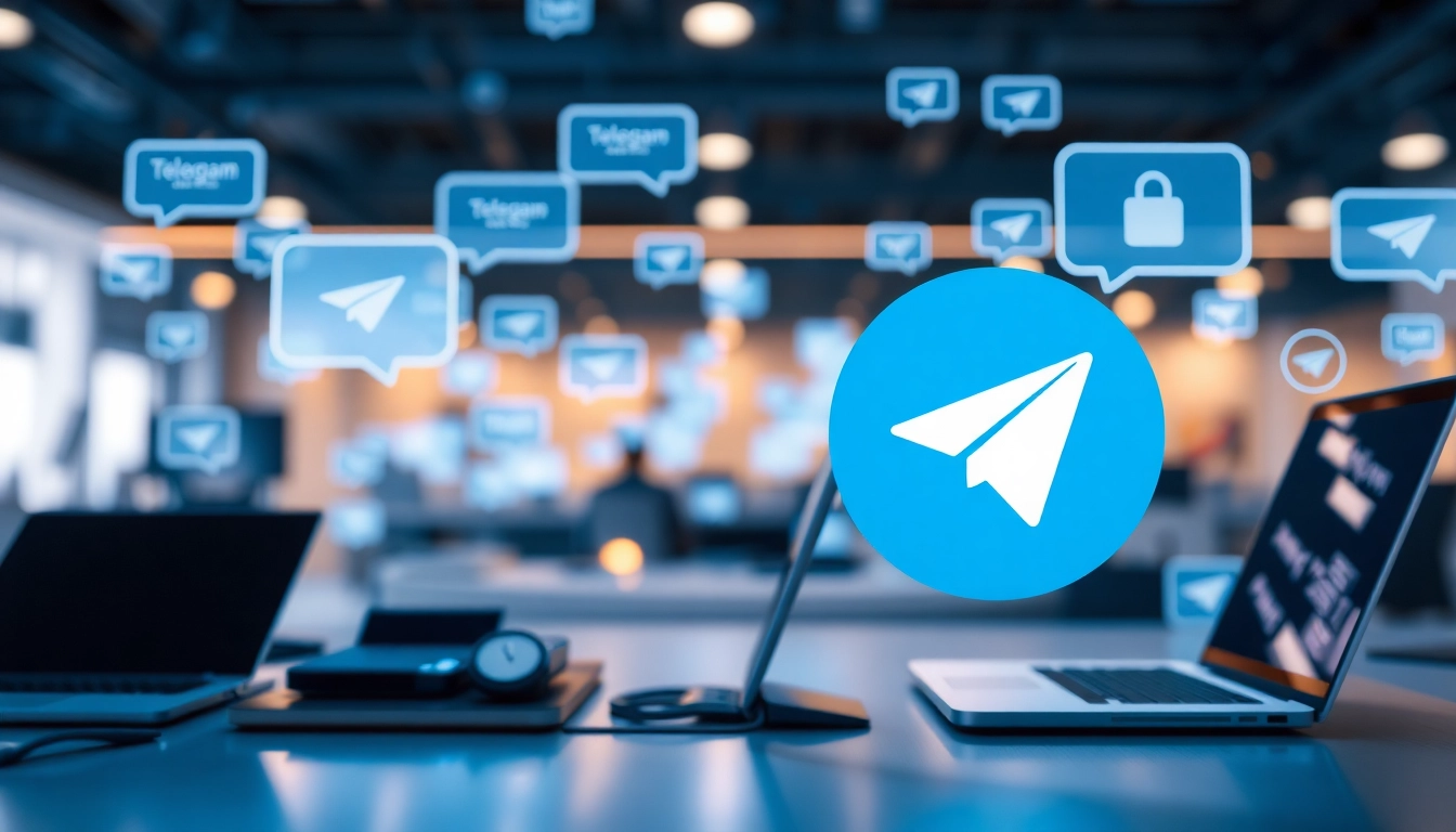 Discover the features of 电报官网 with the Telegram logo highlighted in a modern digital setup.