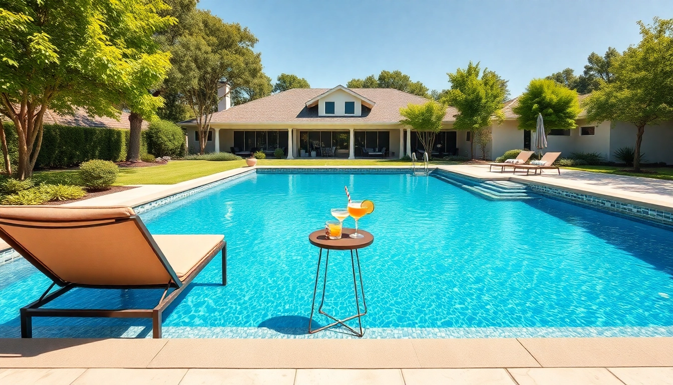 Eye-catching pool remodel showcasing a modern design with vibrant blue water and lush landscaping.